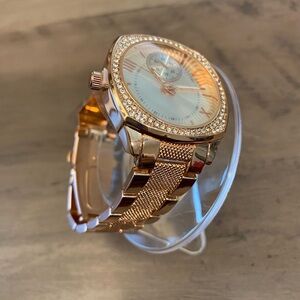 Chrystal Lady Luxe Watch Stainless Steel Band Classic Quartz Time Bronze Color